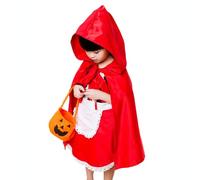 FIRSTXIU Little Girl Riding Hoods Fairytale Costume Short Sleeve Bodice Dress with Hooded Cape and Pumpkin Bag Set for Kids Girls