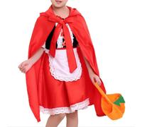 FIRSTXIU Little Girl Riding Hoods Fairytale Costume Short Sleeve Bodice Dress with Hooded Cape and Pumpkin Bag Set for Kids Girls
