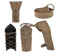 FIRSTXIU Medieval Leather Shoulder Guard Arm Bracer With Medieval Leather Belt Waist Swords Holder Halloween Man Costume PU Belt