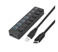 FIRSTXIU Multi Port Type C Adapter 7 Port Splitter 5Gbps Speed USB C To USB3.0 Adapter With Power Switches For PC Laptop Devices USB Splitter For Hard Drive And Keyboards