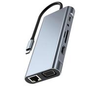 FIRSTXIU Multipurpose USB Type C Hubs Adapter 11 Port Including Ethernet VGA 5Gbps USB3.0 Card Reader PD100W Charging Compatible USB C Docking Station Card Reader