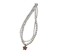 FIRSTXIU Necklace,Boho-Chic Flower Pendant Short Necklace for Women Double Layered-Pearl Choker Clavicle Chain Jewelry Ornament Birthday