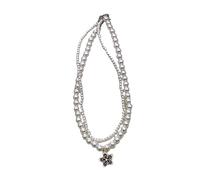 FIRSTXIU Necklace,Boho-Chic Flower Pendant Short Necklace for Women Double Layered-Pearl Choker Clavicle Chain Jewelry Ornament Birthday