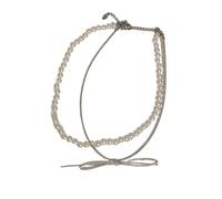 FIRSTXIU Necklace,Double Layer Neckchain Bow Beaded Necklace Bowknot Pendant Clavicle Chain French Collarbone Chain for Women Girls