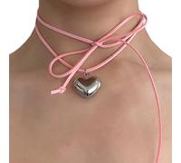 FIRSTXIU Necklace,Goth Wax Rope Big Heart Pendant Choker Necklace for Women Elegant Weave Knotted Bowknot Drawing Adjustable Chain Jewelry