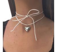 FIRSTXIU Necklace,Goth Wax Rope Big Heart Pendant Choker Necklace for Women Elegant Weave Knotted Bowknot Drawing Adjustable Chain Jewelry