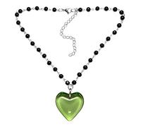 FIRSTXIU Necklace,Hyperbole Glass Love Heart Pendant Necklace Punk Rock Black Beads Chains Necklaces for Women Fashion Hip Hop Jewelry
