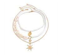FIRSTXIU Necklace,Pack of 3pcs Sea Inspired Shell Bead Necklaces Layered Neckchain Adjustable with Unique Accents for Women And Girls