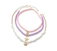 FIRSTXIU Necklace,Pack of 3pcs Sea Inspired Shell Bead Necklaces Layered Neckchain Adjustable with Unique Accents for Women And Girls