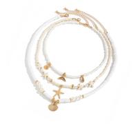FIRSTXIU Necklace,Pack of 3pcs Sea Inspired Shell Bead Necklaces Layered Neckchain Adjustable with Unique Accents for Women And Girls