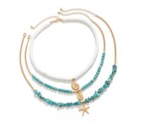FIRSTXIU Necklace,Pack of 3pcs Sea Inspired Shell Bead Necklaces Layered Neckchain Adjustable with Unique Accents for Women And Girls