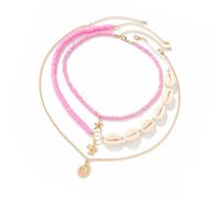 FIRSTXIU Necklace,Pack of 3pcs Sea Inspired Shell Bead Necklaces Layered Neckchain Adjustable with Unique Accents for Women And Girls