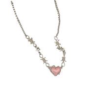FIRSTXIU Necklace,Vintage Pierced Heart Necklace Long Chains Collar Choker Gothic Love Clavicle Chain for Women Men Party Jewelry