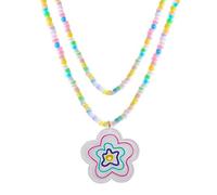 FIRSTXIU Necklaces,Double-Layered Clavicle Chain Necklace Sweet Cool Lovely Love Five-Pointed Star Girl Heart Flower Charm Beaded Necklace