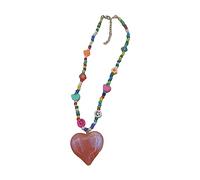 FIRSTXIU Necklaces,Fashionable Heart Pendant Necklace with Delicate Beads Heart Pendant Choker Colorful Beads Necklace for Girlfriends