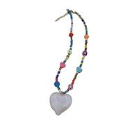 FIRSTXIU Necklaces,Fashionable Heart Pendant Necklace with Delicate Beads Heart Pendant Choker Colorful Beads Necklace for Girlfriends