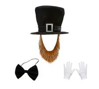 FIRSTXIU Presidents Day Outfit Top Hat Beard Necktie Abrahams Lincolns Costume Accessories For Halloween Dressing Up Cosplay Presidents Day Costume