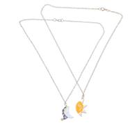 FIRSTXIU Set of 2 Alloy Sun and Moon Necklace Elegant Couple Necklace Love Pendant Jewelry Perfect for Daily and Party Wear