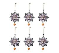FIRSTXIU Set of 6 Halloween Wood Ornament Pumpkin/Bat/Spiders Hanging Decoration with Lights Handmade Holiday Party Accessory