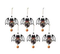 FIRSTXIU Set of 6 Halloween Wood Ornament Pumpkin/Bat/Spiders Hanging Decoration with Lights Handmade Holiday Party Accessory