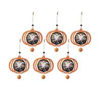 FIRSTXIU Set of 6 Halloween Wood Ornament Pumpkin/Bat/Spiders Hanging Decoration with Lights Handmade Holiday Party Accessory