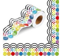 FIRSTXIU Smiling Face Pattern Border Trim Wall Sticker Bulletin Board Border Trim 32.8ft for Classroom Notice Board Chalkboard Wrapping Sticker