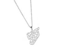 FIRSTXIU Syria Outline Map Pendant Necklace Ethnic Style Neckchain with Islamic Script Commemorative Jewelry for Men and Women