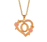 FIRSTXIU Unique Floral Monograms Necklace Brass Chain With Cutout Heart Detail Initial Jewelry Gift Vintage Hollow Out Floral Pendant
