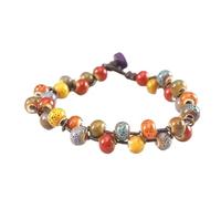 FIRSTXIU Vintage Multicolor Ceramic Bead Colorful Woven Beaded Handchain Stylish Women Jewelry Youth Fashion Accessory Fashionable Ceramic Wristband