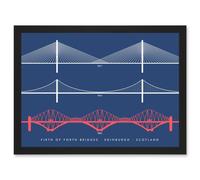 Firth Forth Bridges Edinburgh Scotland Queensferry Artwork Framed Wall Art Print A4 Artery8 Black One Size