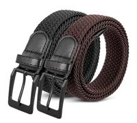 Firtink 2 pieces Men Belts, Elastic Braided Stretch Belt Buckle Stretch Woven Trouser Belts for Men, 105cm/41.33inch, Black, Brown