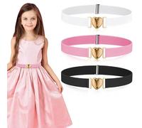 Firtink 3 Pack Girls Elastic Belts, Adjustable Kids Belt with Heart Buckle