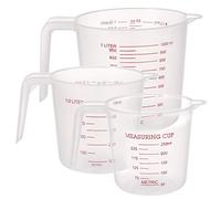 Firtink 3 Pcs Plastic Measuring Jug Baker Set, Plastic Jug Measuring Cup with Handle, 250ML/500ML/1000ML Measuring Jugs for Baker Kitchen, Clear&Easy to Read Measurements - No Dishwasher