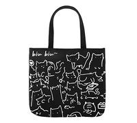 Firtink Cat Tote Bag with Zip Reusable Canvas Shopping Bag for Women & Girls Black, Washable & Foldable
