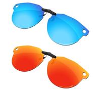 Firtox Unisex Polarized Clip-on Sunglass Clips for Oakley Meta HSTN OW8002 51mm, Protect Your Eyes - Ice Blue & Orange Red
