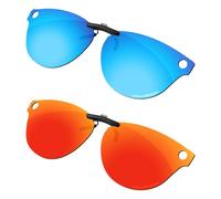 Firtox Unisex Polarized Clip-on Sunglasses Clips for Ray-Ban Meta Headliner RW4009 (Size M 50), Protect Your Eyes - Ice Blue & Orange Red