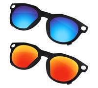Firtox Unisex Polarized Clips for Oakley Meta HSTN OW8002 51mm, Protect Your Eyes - Black Frame - Ice Blue & Orange Red