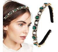 Firuilo 1920s Headband Green Emerald Crystal Pearl Hairband Vintage Baroque Rhinestone Head Hoops Elegant Hair Accessories for Women(Type A)