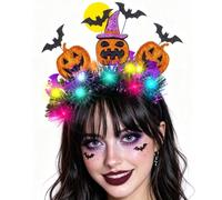Firuilo Light Up Halloween Pumpkin Bat Headband Purple Plastic Tinsel Glowing Witch Hat Pumpkin Costume Party Light Hair Accessories for Women