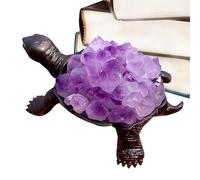 Firulab Amethyst Stones And Crystals, Tortoise Statue Tray, Hand Carved Turtle Crystal With Holder, Healing Irregular Crystal Organizer, Rough Healing Crystal For Peace & Prosperity