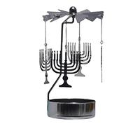 Firulab Carousel Candle Holder with Tray, Silver Golden Carousel Candle Spinner Metal Rotating Tea Light Holder Wind Chime Candle Holder Home Decoration