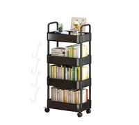 Firulab Mobile Bookshelf with Wheel, 3/4 Tiers Movable Bookshelf Cart Organizer, Movable Rolling Storage Book Cart for Library, Home, Laundry Room