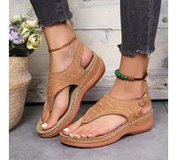 Firulab Women's Brown Wedge Platform Sandals with Buckle, Arch Support, Comfortable Orthotic Sandals for Women, Size 36 EU