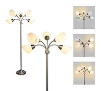 FIRVRE 5 Light Floor Lamp Silver, Multi Head Adjustable Tall Pole Standing Reading Lamp with 360°Adjustable Metal Arms PVC White Shades for Living Room Bedroom Kids Room