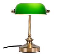 FIRVRE Green Glass Banker Desk lamp Classic G9 Bronze Finish Base Plug in Vintage Table lamp for Office Library Study Study Bedroom Bedroom