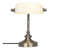 FIRVRE White Glass Banker Desk lamp, Classic Bronze Finish Base Vintage Table lamp, Bankers Lamp for Office Library Study Study Bedroom Bedroom,Mini Size 18.5D x 10W x 24H cm