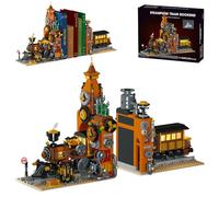 fisca Steam Punk Railway Building Block Set for Adults and Teenagers, Model Kit with LED Light, Mini Building Blocks, Modular Construction, Architecture, Building Toy, Gift (1252 Pieces)