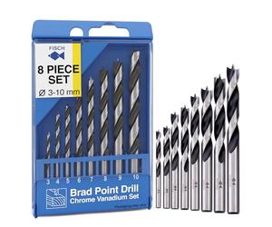 Fisch - FSF-134893 FSF-328094 3-10mm Set of Chrome Vanadium Brad Point Drill Bits, 8-Piece