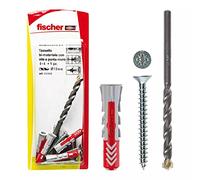 Fischer 4 x Duopower Dowels with Screw and 1 Drill Bit, 10 x 50 mm, for Solid Wall, Perforated Brick, Drywall, 537638