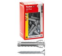 Fischer 50 x SX Plus Dowels with Screw 8x40mm for Full Wall, Perforated Brick, Masonry, Concrete, for Fixing Chandeliers, Furniture, Wall cabinets, Shelves, 567622